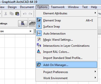 Пункт меню для вызова менеджера расширений ARCHICAD Menu item to invoke the extension Manager ARCHICAD